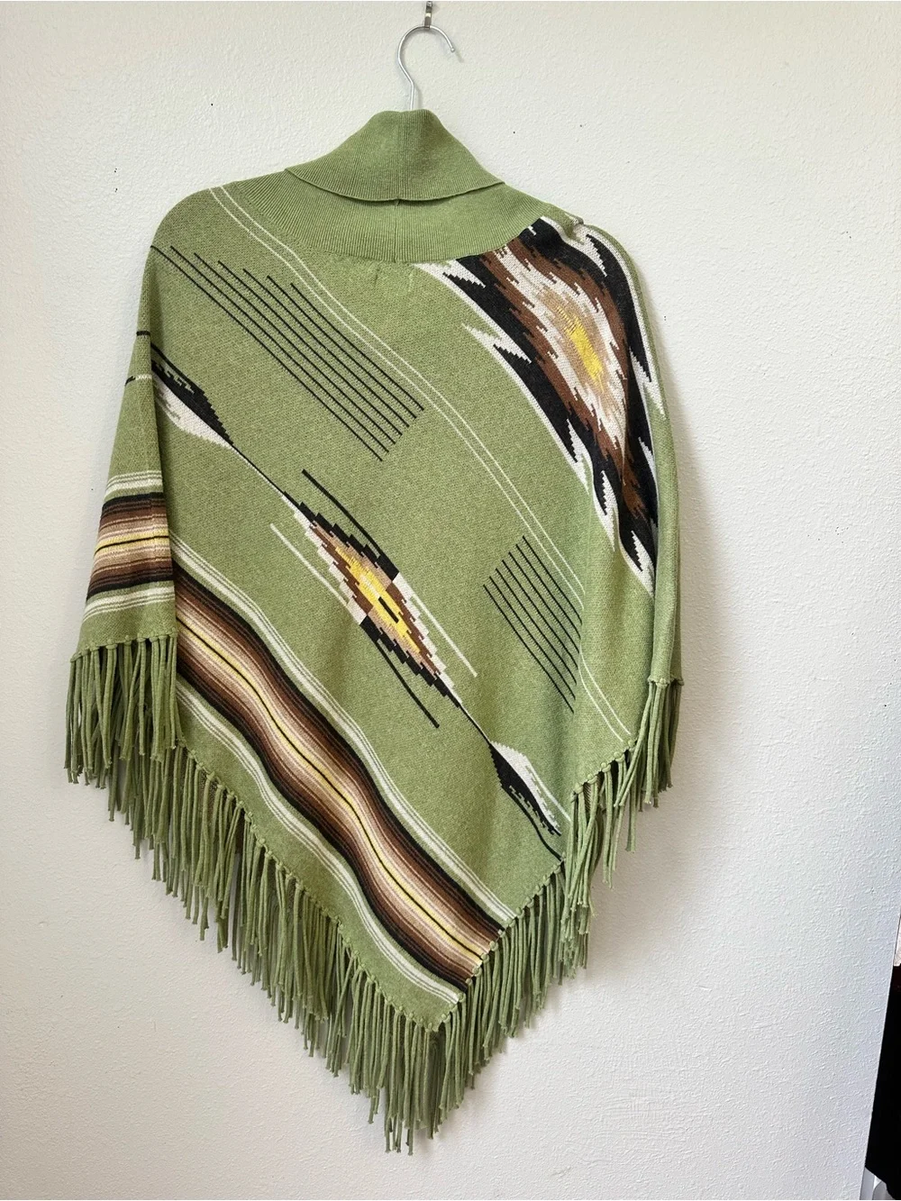 Tasha Polizzi Olive Green Southwestern Fringe Poncho Cape